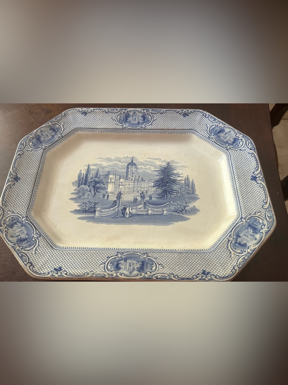 Blue Transferware Serving Platter 15x11.5 University JR  &Co Antique Ironstone